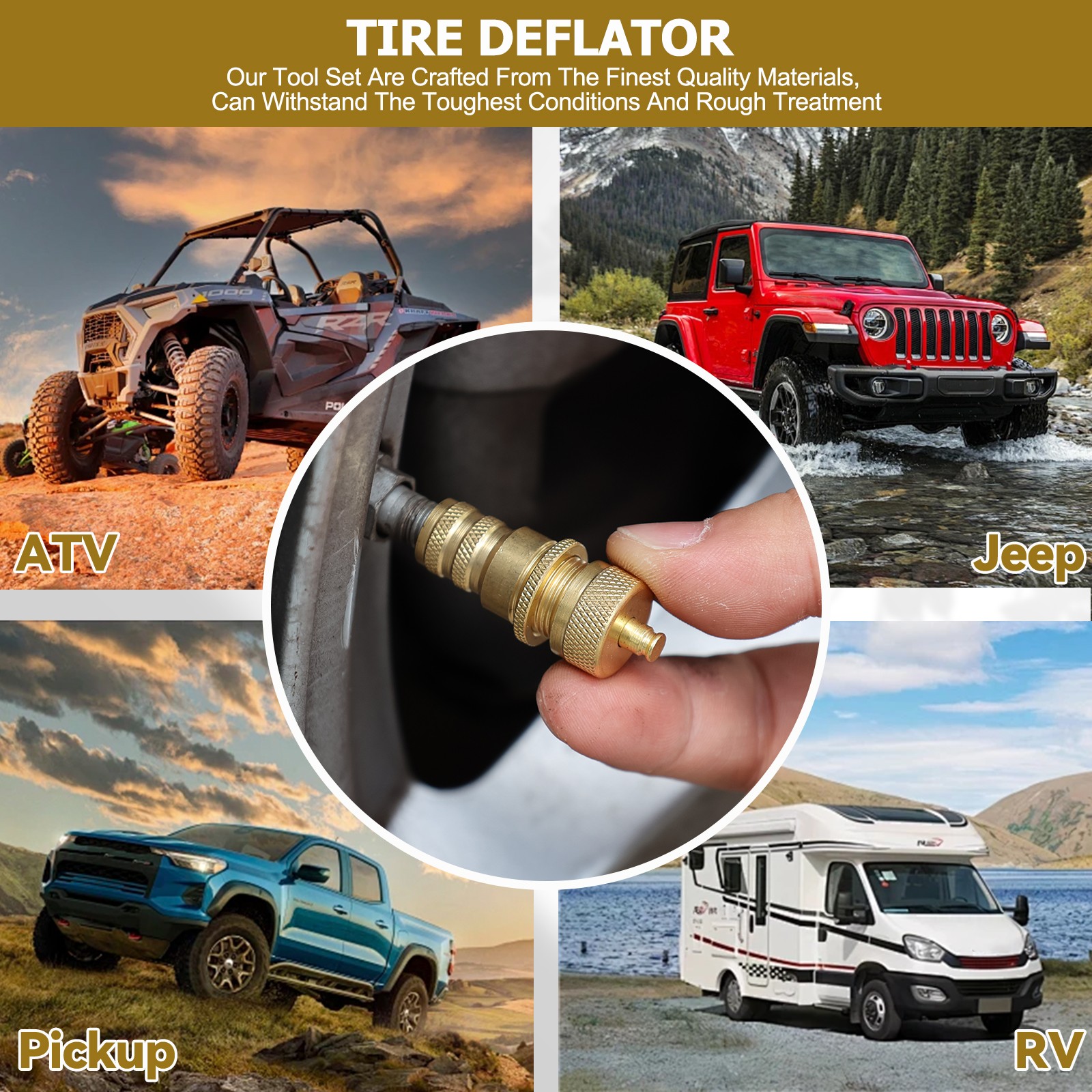 4PCS 6-30 PSI Adjustable Tire Deflator Kit Air Pressure Down Tool 4WD off road
