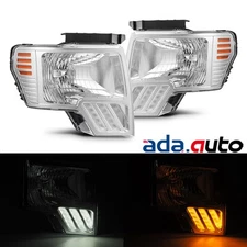 Fit 2009-2014 Ford F-150 Pickup MKII LED Projector Headlights Chrome Pair