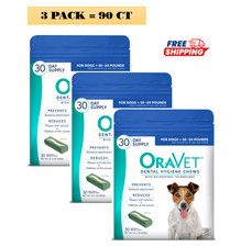 3 Packs, OraVet Dog Dental Hygiene Chews - Oral Care with Delmoipinol Blue Small