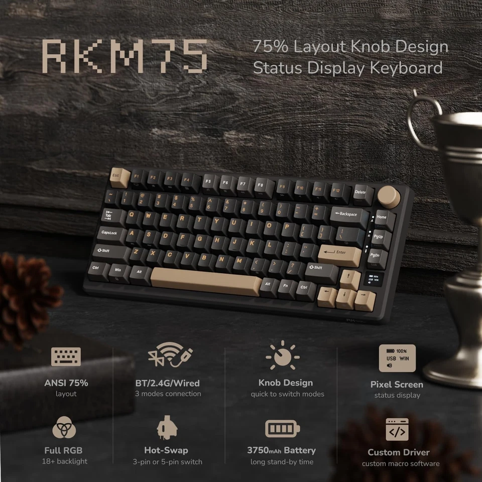 RK ROYAL KLUDGE M75 Wireless Mechanical Keyboard 2.4Ghz/BT5.1/USB-C... Fast Ship - Image 2 of 4