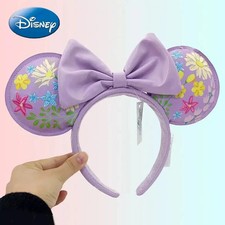Disney- Diadema Loungefly Orejas de Minnie Mouse Morado Lazo Flores para Niñas Mujeres