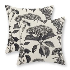 Black Pillow Covers 16x16 Set of 2 Vintage Boho Floral Hydrangea Herbs Botani...