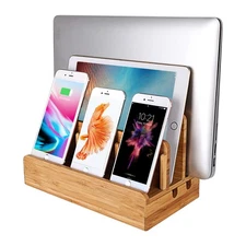 Bamboo Wood Multi-Device Desktop Charging Dock Station Charger Holder Cradle ...