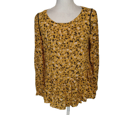 Anthropologie Maeve Cheyenne shirt Top Blouse Peplum Ruffle S Yellow Floral