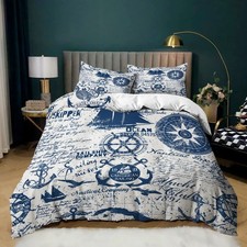 Anchor Duvet Cover Queen Size,Nautical Theme Bedding Set for Boys Girls ,Sea ...