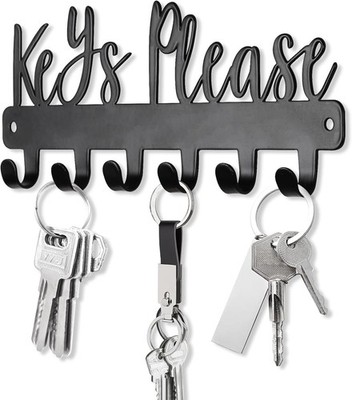 Mini Keys Please Holder on Wall,Small Key Holder Wall Mounted,Black Metal Decora
