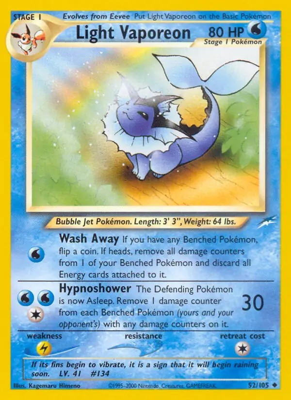 Light Vaporeon - 52/105 - Pokemon Neo Destiny Unlimited Card WOTC NM