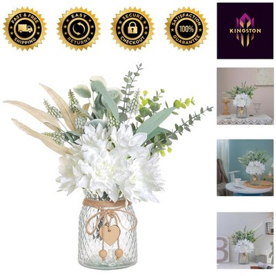 Handcrafted Faux Flower Set with Twine-Accented Glass Vase - Versatile Decor