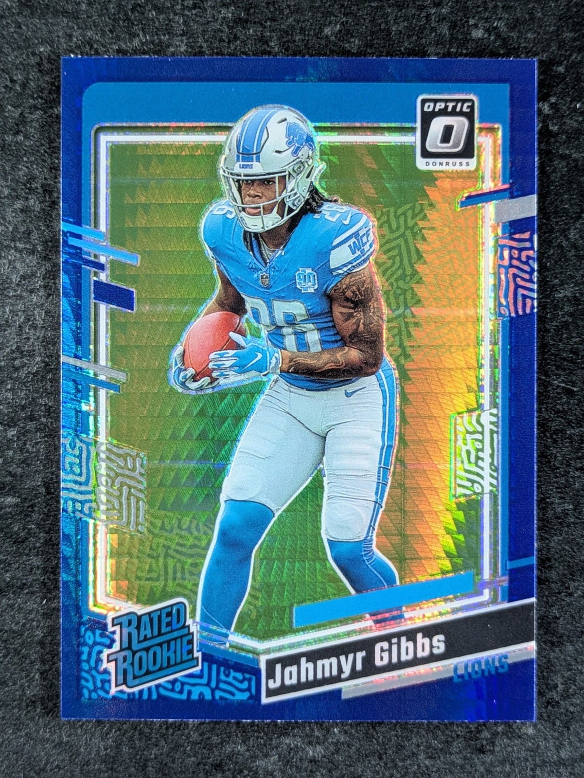 2023 Panini Donruss Optic JAHMYR GIBBS Rated Rookie Blue Hyper Prizm #236