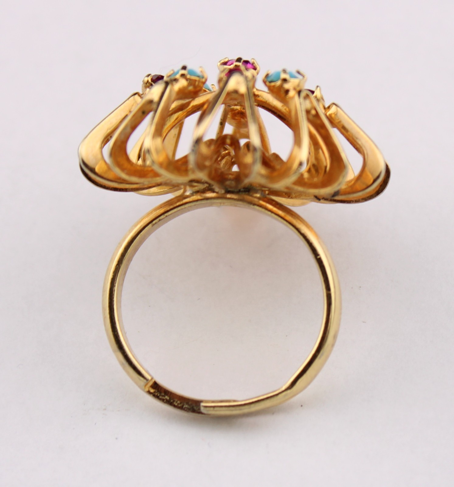 Vintage Ruby Red Turquoise Rhinestone Filigree St… - image 8