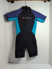 GoldFin Shorty Wetsuits Back Zip Short Sleeve, Childrens Size 8, Black Blue Used