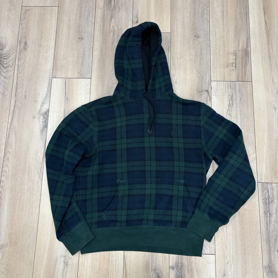 Polo Ralph Lauren Pullover Fleece Thermal Hoodie Plaid Green Size Small S Used - Image 2 of 4