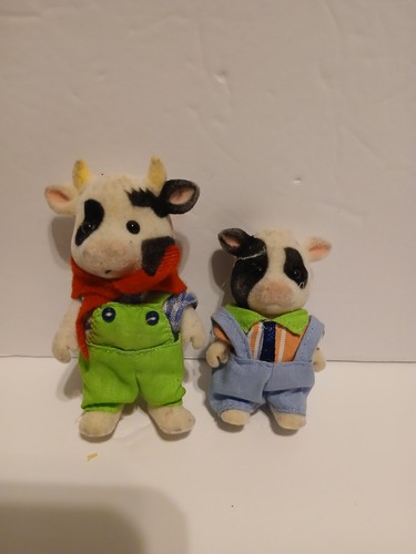 Vintage Sylvanian Families Friesian Cow Family Calico Critters Father Son Figure