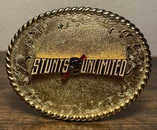 RARE Vintage STUNTS UNLIMITED Belt Buckle 1978 Hollywood Stuntman GOLD HTF