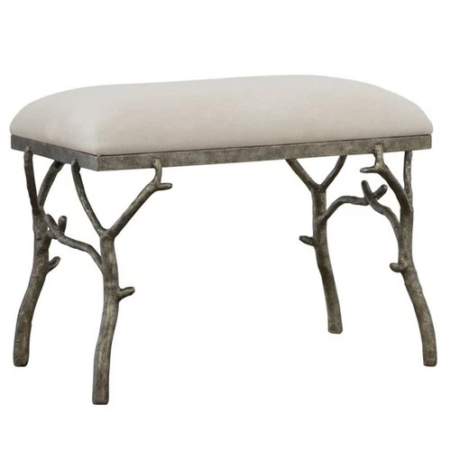 Uttermost Lismore Small Iron Resin and Fabric Bench in Off White - Picture 1 of 6