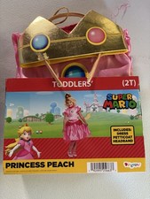 Princess Peach Costume 2T Dress Petticoat Crown Headband Super Mario Bros New