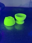 Vintage Lime Satin Uranium Glass Owl Fairy Lamp Base & Candle Cup