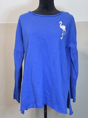 Crown & Ivy Blue Women s M Curvy Flamingo Frayed Hem Pullover Sweater DEAL!!