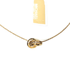 NEW MICHAEL KORS GOLD TONE CHAIN,INTERLOCKING CRYSTAL PENDANT NECKLACE MKJ7359