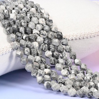 Map Jasper Beads: Faceted Diamond Star Cut, 6-10mm, 15.5 inch Strand