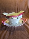 Vintage Double Spout Gravy Boat Liner Floral Gold Accents — photo 1