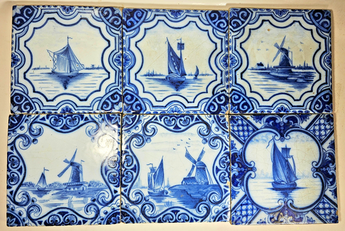 DESVRES 6 ANCIENS CARREAUX de CÉRAMIQUE en FAÏENCE ÉMAILLÉE BLEU XIXème - Photo 1 sur 9