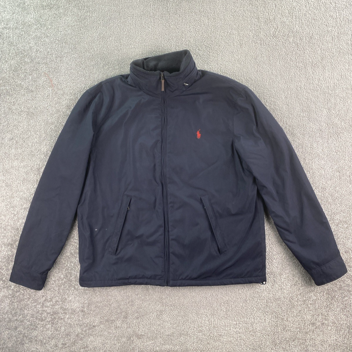 Giacca Polo Ralph Lauren vintage uomo grande blu foderata in pile pony logo bomber