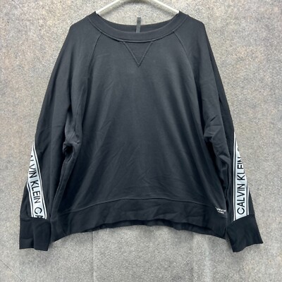 Calvin Klein Sweater Women 2X Black Crewneck Pullover Fleece Performance Fit