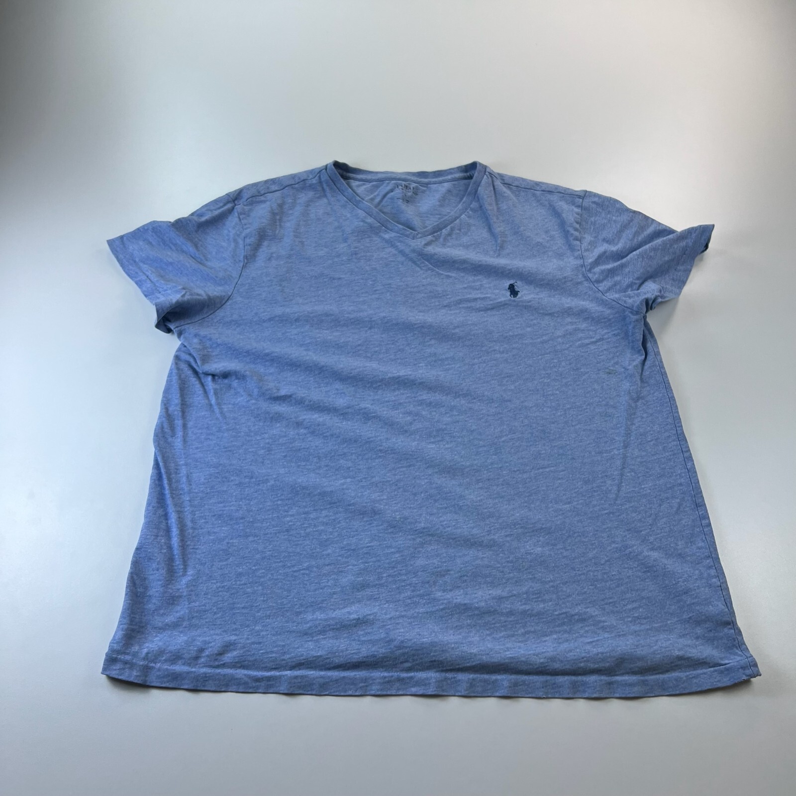 Polo Ralph Lauren camicia uomo grande blu scollo a V preppy cotone pony casual