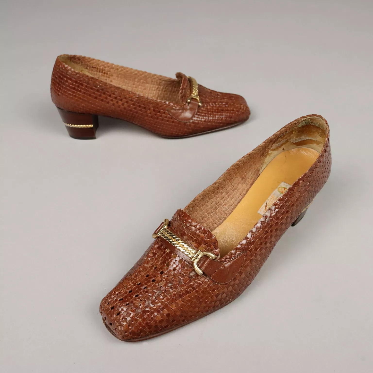 Chaussures Gucci cuir tissé taille américaine n° 8 Italie années 1980
