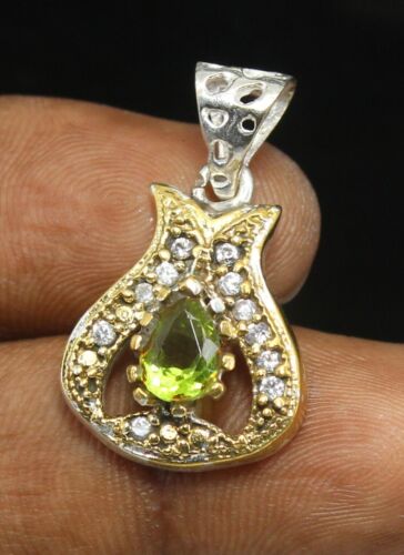 Hawaii Peridot Gemstone Lab Diamond Antique Victorian Jewelry Pendant 25 mm K518 - Bild 1 von 6
