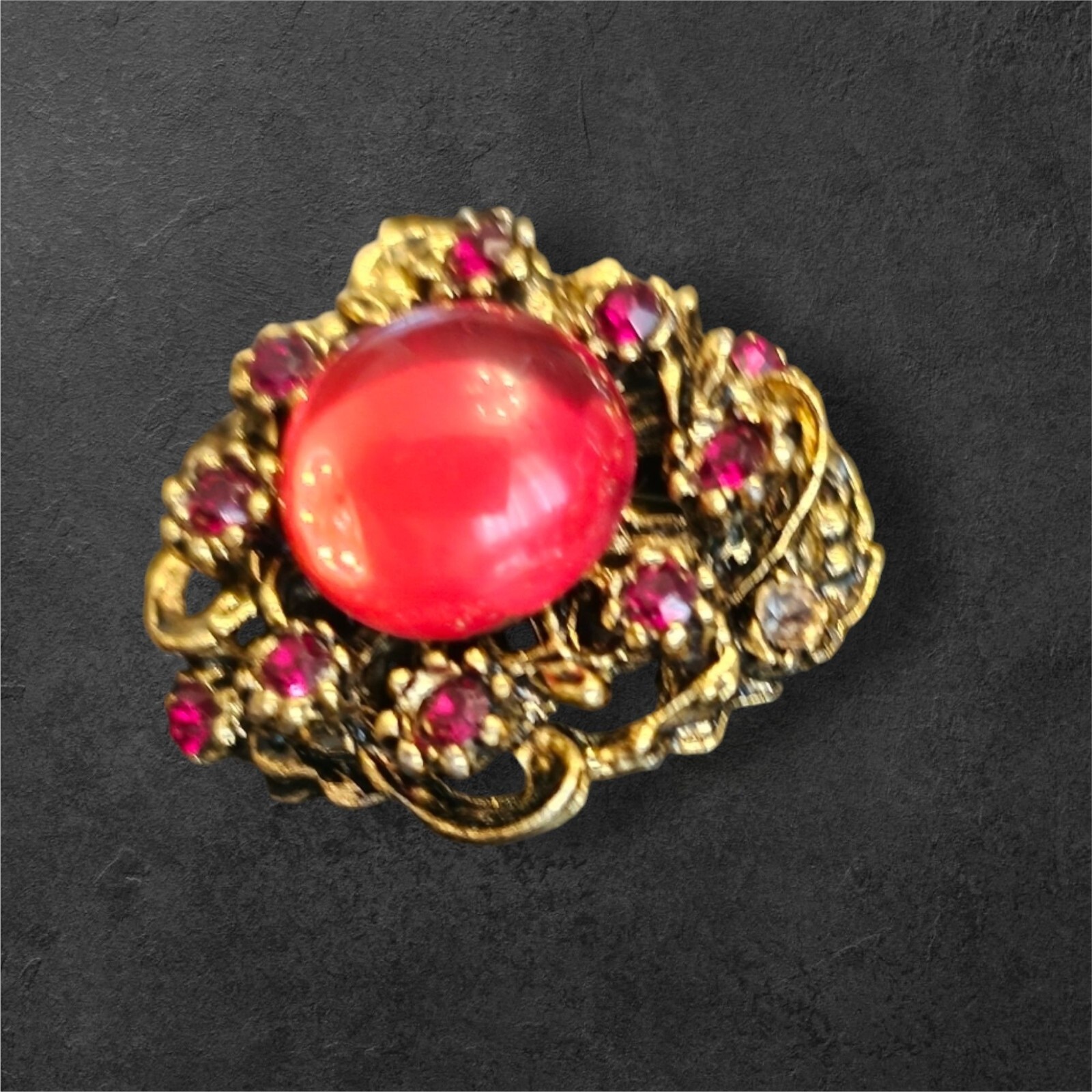Vintage Gold Tone Adjustable Ring - Ruby Red Ston… - image 5