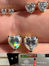 Real Moissanite Solitaire Stud Earrings Heart Shape Cut 14k Gold Over 925 Silver