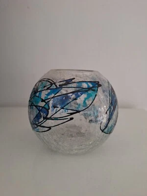 vase art déco Verre Motif Bleu Signé - Photo 1/4