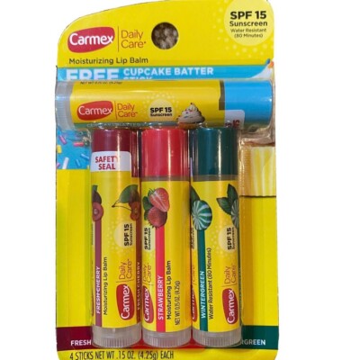 Carmex Moisturizing Lip Balm Fresh Cherry Strawberry Wintergreen Cupcake Batter 