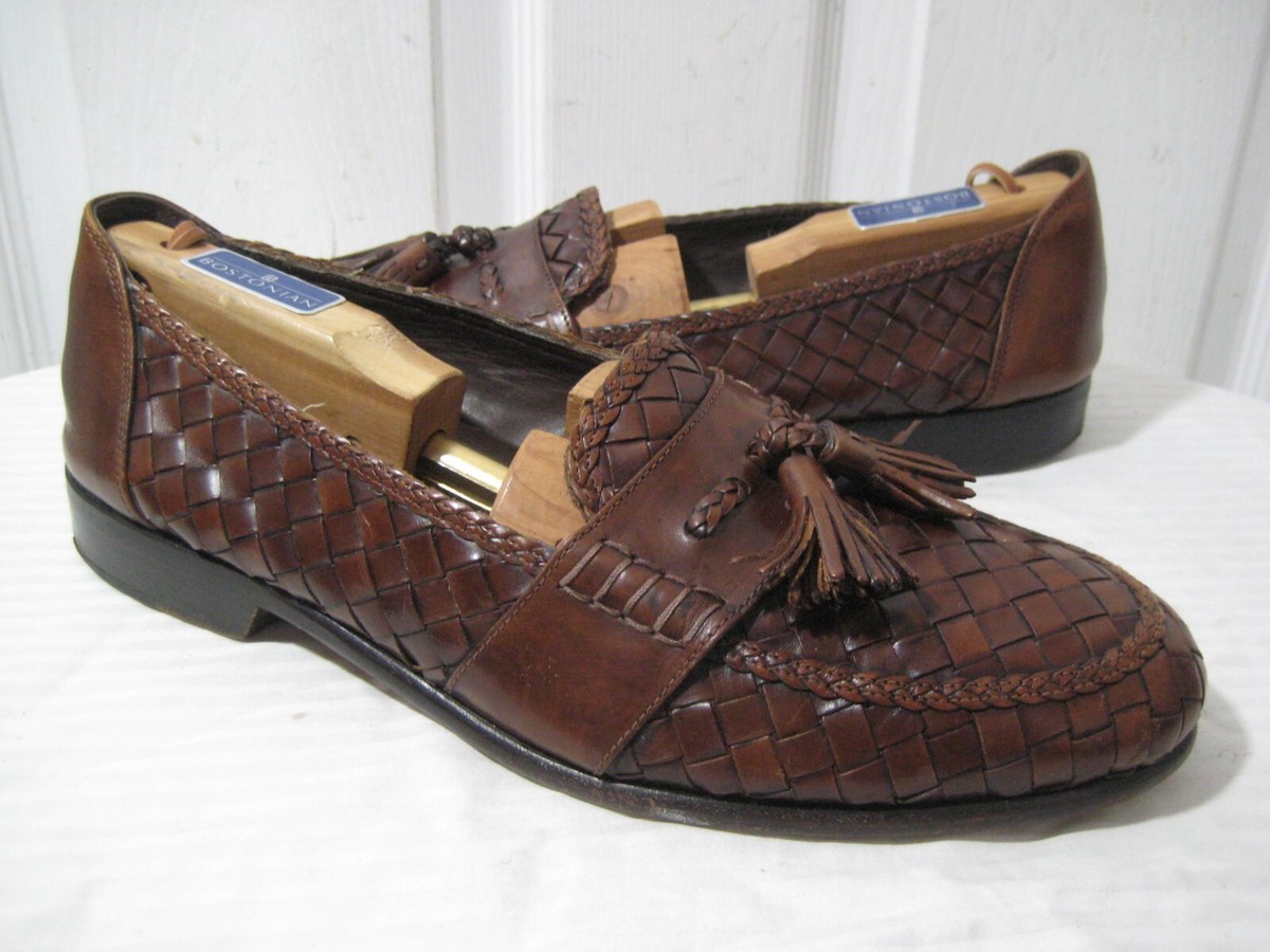 Bragano Woven Brown Leather Tassel Loafer Shoes Men