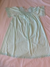 VTG Shadow Line Lingerie Lace  Floral Nightgown Mint Green 100 Nylon Sz M EUC