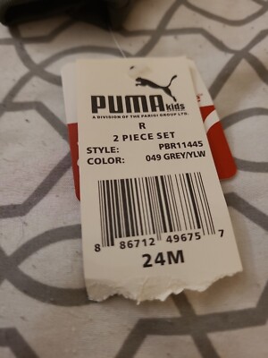 Puma 24 Month 2 Piece Track Suit Gray Yellow Soft Play Running