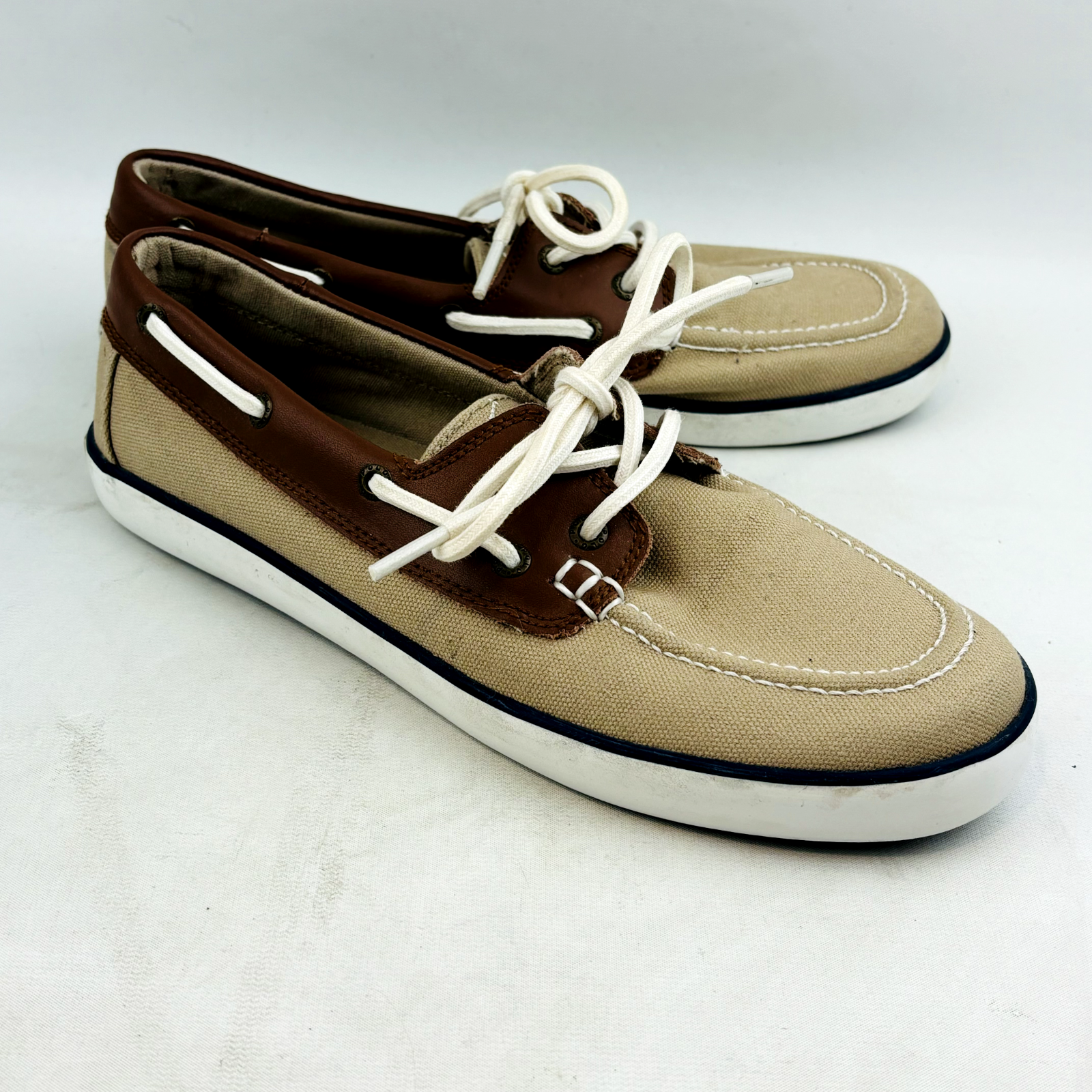 Polo Ralph Lauren Sander scarpa da barca ragazzo 7 tela marrone Oxford ricamata pony