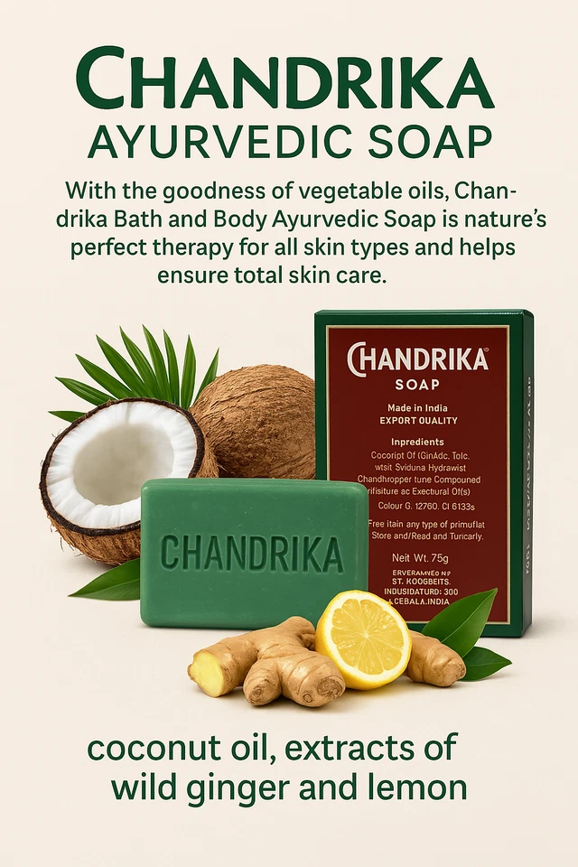 Jabón ayurvédico Chandrika 75 g (2,64 oz) - Barra de hierbas naturales Foto 4 de 4