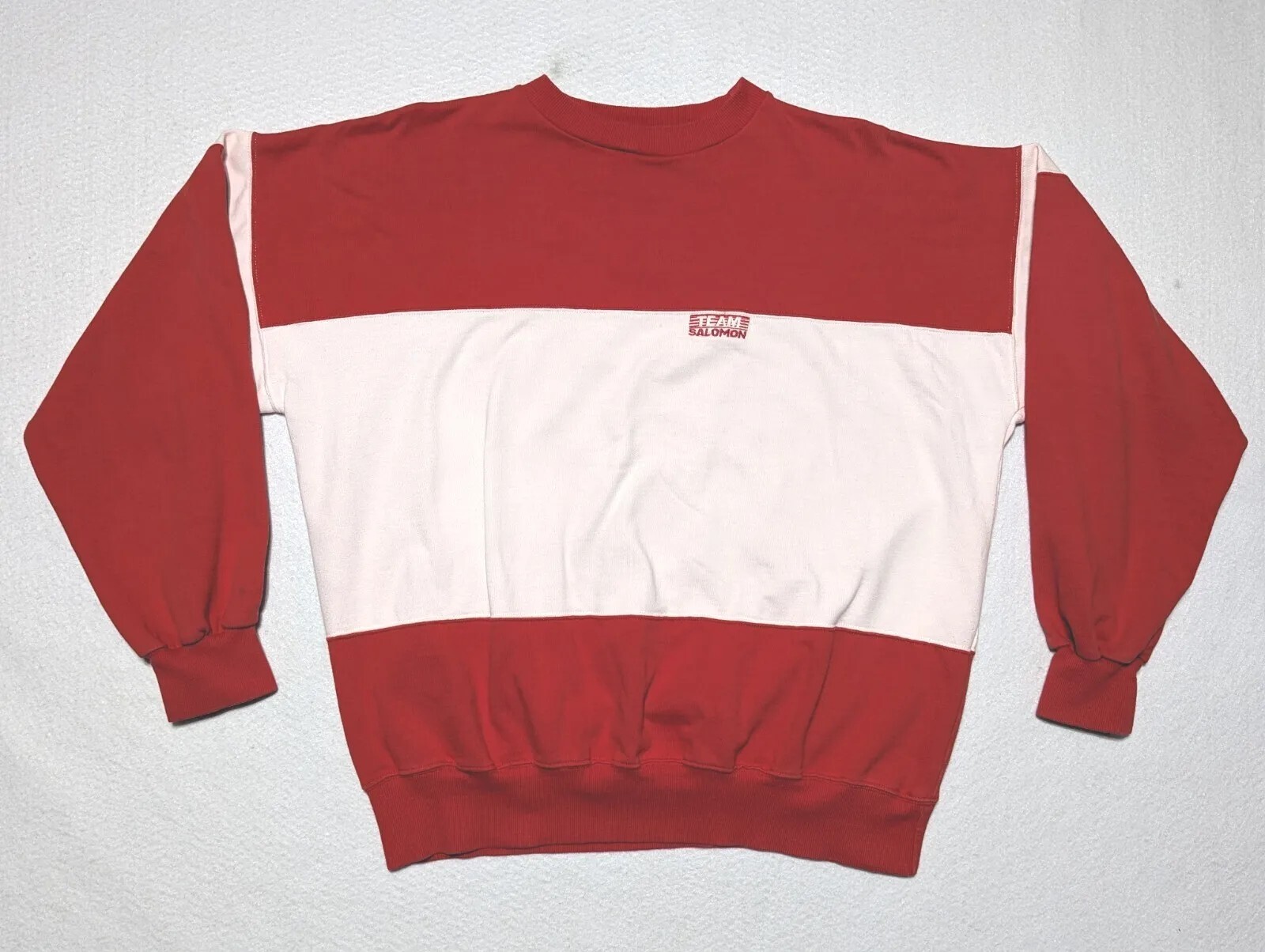 Maglione girocollo sci Salomon vintage rosso bianco anni 80 Demetre Sports Large RARO Macao!