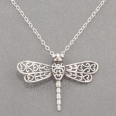 DRAGONFLY Charm Pendant 925 STERLING SILVER Garden Insect 24'' Necklace Pretty!