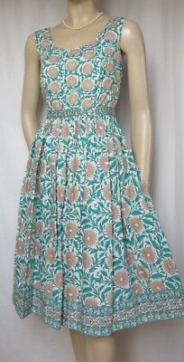 Sommerkleid 38 weiß grün blau Blumen Hochzeit Urlaub Baumwolle Monsoon  Kleid