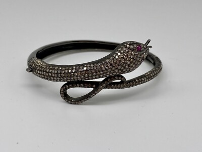 Sterling Silber Schlangenarmband Natur Rubin Edelstein Augen Pave Kristalle