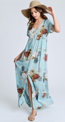 FEMININE MINT FLORAL BUTTON DOWN FLOWY MAXI DRESS S SMALL TRUE PRECIOUS |  eBay