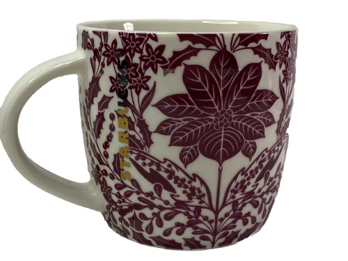 STARBUCKS Mug 2017 Purple Poinsettia And Holly Berries 14oz