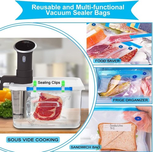 42 PCS Sous Vide Vacuum Set Reusable Bags Clips Food Storage Cooking Supplies - Picture 9 of 10
