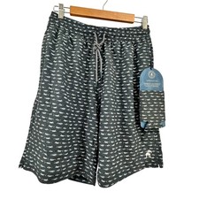 Caribbean Joe Mens Fish Print Swim Shorts 9 Inch Inseam Gray UPF 50 Medium NWT