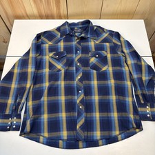 Vintage Wrangler Pearl Snap Shirt Mens XL Blue Plaid Western Rodeo Bin CL