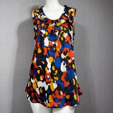 Nine West Sleeveless Artsy Abstract Painted Floral Medium Tunic Top Modern Boho